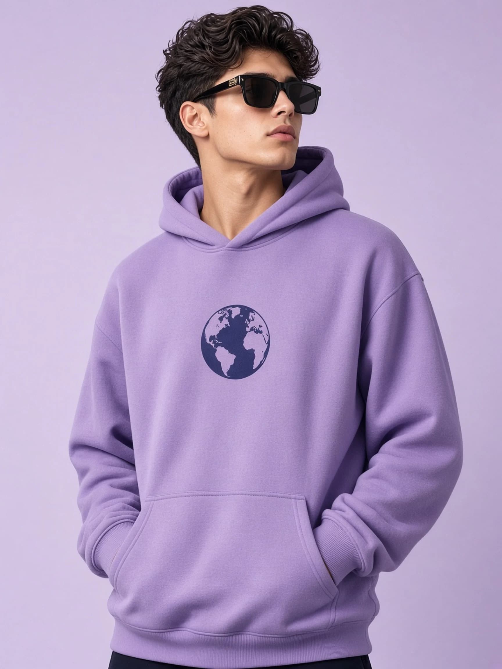 Model wearing the lavender Graffiti Hoodie